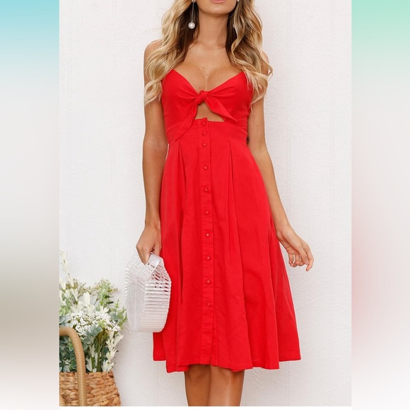 Red Tie-Front Sundress, size XL - Picture 3 of 5